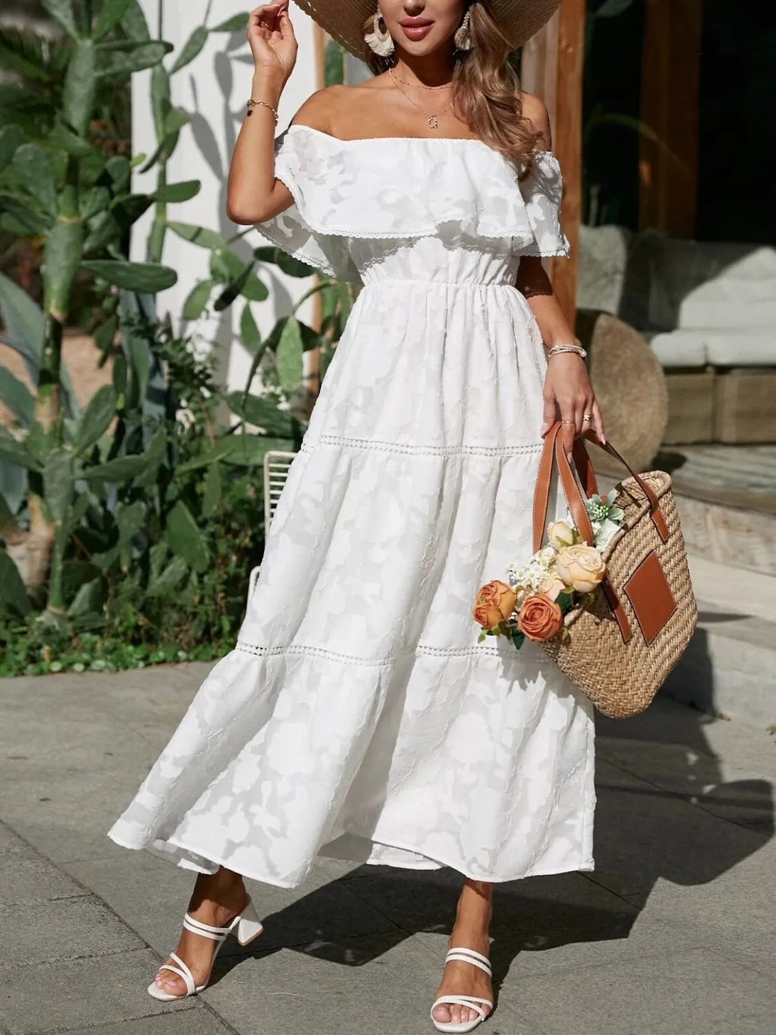 Ruched Off Shoulder Short Sleeve Midi Dress