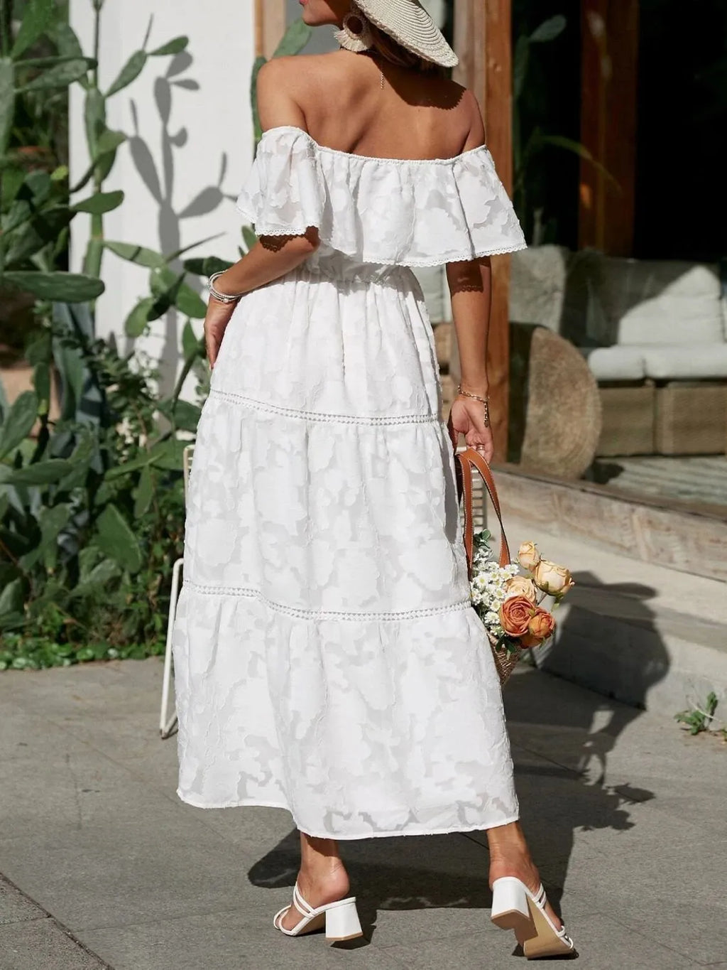 Ruched Off Shoulder Short Sleeve Midi Dress